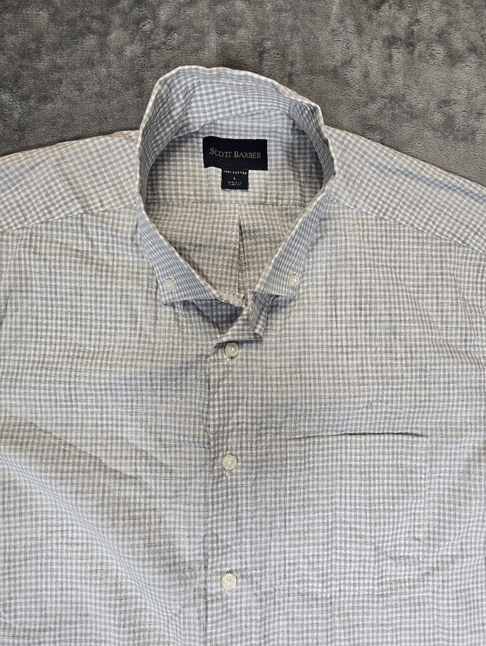 Scott Barber Micro Check Short Sleeve Button Up Pocket Shirt Size Large